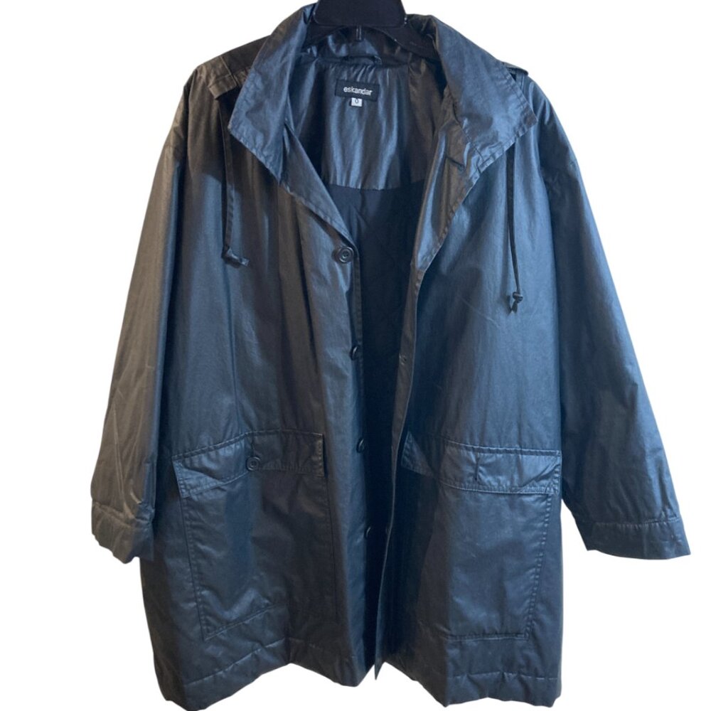 Eskandar Women's Black Rain Jacket Hood Quilted Lining Eskandar Sz 0